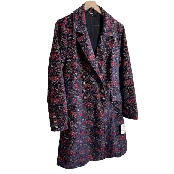 *RARE* FREE PEOPLE NWT Long Red & Purple Floral Jacket Coat Trench — Medium - Picture 5 of 14